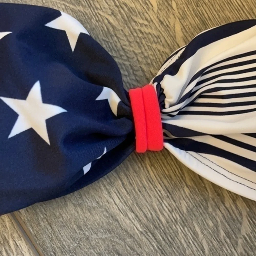 Old Navy swim flag swimsuit 4th of July Med bottoms XS top